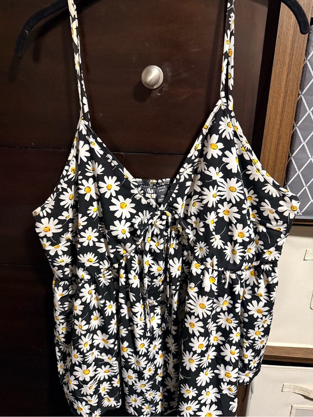 SHEIN Black Daisy Print Cami with Yellow Centers